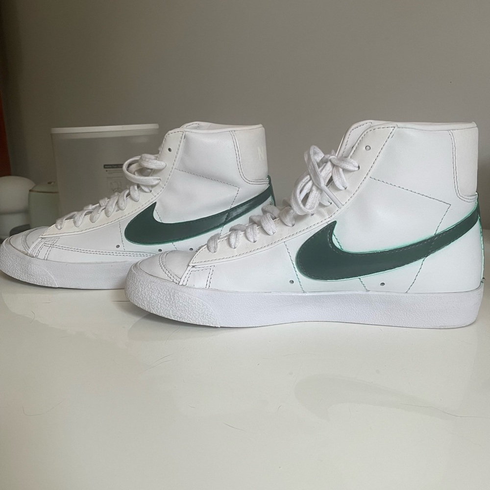 Nike Women's White High-Top Blazer Sneakers with Green Swoosh